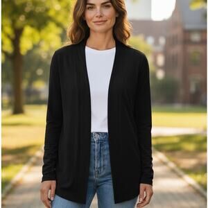 J. Jill Wearever Cardigan Jersey Duster Sweater Top Black Open SZ M Soft Slinky